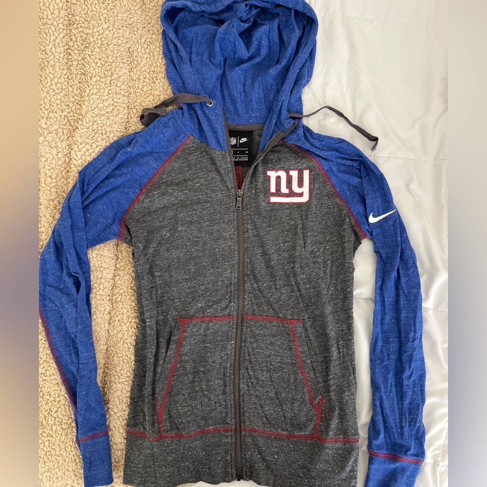 Nike Women's Blue and Gray Zip-Up Hoodie NY GIANTS